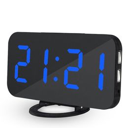 JULY'S SONG Mirror Alarm Clock Digital LED Clocks USB Phone Charging Electronic Watch Table Snooze Auto Adjustable Light 210804