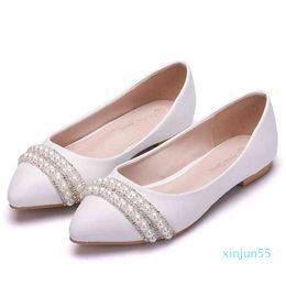 Mulheres nupcial handmade senhora sapatos de casamento sexy confortável branco pérola vestido flats