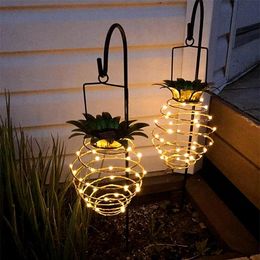 Solar Garden Lights Pineapple Shape Solar Hanging Light Waterproof Wall Lamp Fairy Night Lights Iron Wire Art Home Decorations gyq