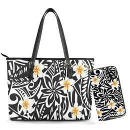 Cosmetic Bags & Cases Hycool Polynesian Tribal Hawaii Flower Women's Bag Pu Leather Pouch Cosmetics Zipper Handbag Purse Set