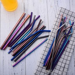 12*215mm Big Size Multi-Colors Straight and Bend Stainless Steel Straw Reusable Juice Party Bar Accessories Drinking Straws XDH0223-3 T03