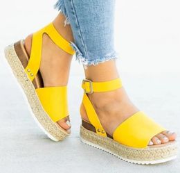 Sandals Foreign Trade Large Size Women's Shoes Thick-soled Buckle Belt Wedge With Rope High-heeled Women