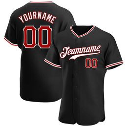 Custom Black Red-White-3 Authentic Baseball Jersey