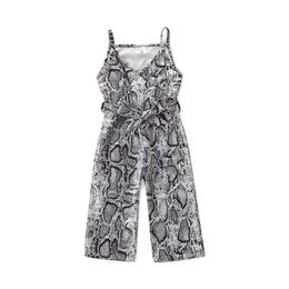 Toddler Baby Girls Romper 2021 Spring Snake Print Pants Sling V Neck Fashion Jumpsuit One Piece Belt 1-6T Kids Clothing