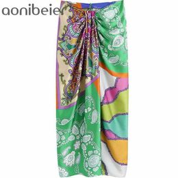 Vintage Print Summer Women Long Maxi Skirts Zipper Ruched Detail High Waist Casual Ankle Length Pencil Skirt Female 210604