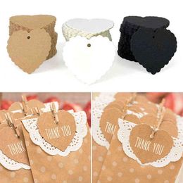 100pcs Heart Shaped White Black Kraft Paper Tags Wedding Gift Packaging Supplies Blank Card Valentine Decoration Cake Box Decor Y220106