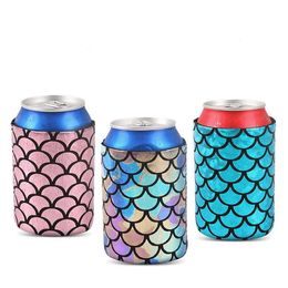 100pcs/lot Mermaid 330ml Neoprene Beer Coolies for 12oz Cans and Bottles Drink Coolers DIY Custom Wedding Party SN3849