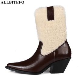 ALLBITEFO natural soft genuine leather women boots winter high heel shoes fashion ankle boots shoes woman motocycle boots 210611