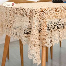 Proud Rose Light Coffee Embroidered Table Cloth European Lace Tea Home Decor Rectangular cloths Cover 210626