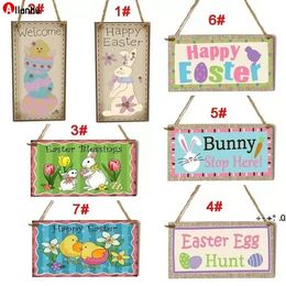 Easter Decoration for Home Wooden Hanging Rabbit Pendant Ornament Happy Easter Party Wall Door Decor Sign 20x10cm Wwsc