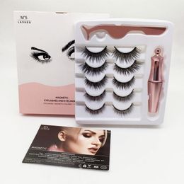 Magnetic False Eyelashes Liquid Eyeliner+Magnetics+Tweezer Set Upgraded 5 Pairs Magnet Fake Eye lashes NO Glue Make Up Tools 3in1 kit