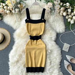 Women Fashion Summer Dress Female Sleeveless High Waist Thin Tight Hip Knitted Vestidos M160 210527