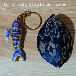 Swing Cloisonne Enamel Cute Koi Fish Charms for Keychain Keyring Animal Carp Pendant Key Holder Ladies Jewelry Gift with box