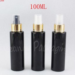100ML Black Plastic Bottle With Gold Spray Pump , 100CC Makeup Water / Toner Sub-bottling Empty Cosmetic Containergoods