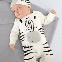 New fashion baby boy cartoon zebra jumpsuits+hat 2pcs casual outfits newborn baby girl clothes infant clothing set 210309