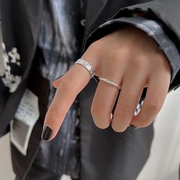 Cluster Rings Trendy Hip Hop Irregular Concave-convex Tin Foil Geometric Open Adjustable For Women Girls Fashion Punk Jewelry Gift