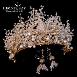 Hair Clips & Barrettes Himstory Handmade Pearl Bridal Tiara HairBand Luxury Gold Girls Woman Crown Wedding Jewelry Accessories