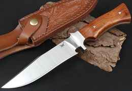 On Sale!! Outdoor Survival Straight Knife VG10 Drop Point Satin Blade Full Tang Rosewood Handle Fixed Blades Knives With Leather Sheath