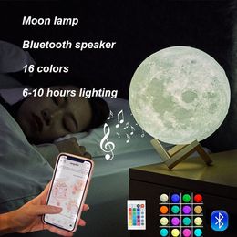Moon Lamp Bluetooth Speakers Night Light ,Durable Galaxy LED Lighting,3D Print Rechargeable bright-moon starry sky with Remote Gifts for Kid/Friend/Lover