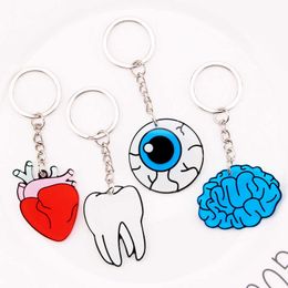 New Organ Heart Keychain Brain Eyes Tooth Key Chain Women and Men Cute Anime Cartoon Kids Key Ring Gift Porte Clef G1019