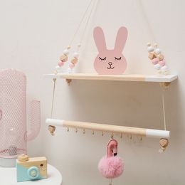 Nordic Style Wooden Wall Shelf Storage Kids Children Room Wall Decorations Coat Rack Hat Hooks Key Hanger Organizer Home Decor 210310