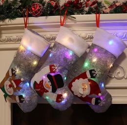 2021 Christmas stockings gift bag gray with lights Eve decoration Candy Tree Pendant