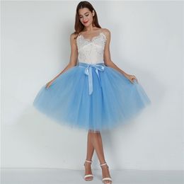 High Waist 7 Layer Midi Tulle Skirt Tutu Skirts Womens Petticoat Elastic Belt Summer faldas saia jupe 210310