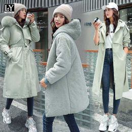 LY VAREY LIN Winter Women Jackets Warm Fleece Hooded Coats -30 Degree Long Thickness Parkas Plus Size Fur Collar Snow outwear 210526