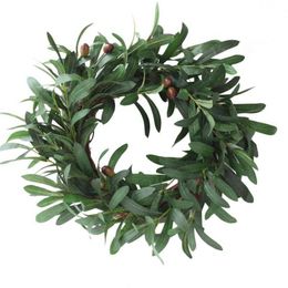 HOT Artificial Garland Peace Olive Leaf Wreath Ornaments Olive Branch Door Ring Wedding Decoration Holiday Home Window Ornaments Y0901