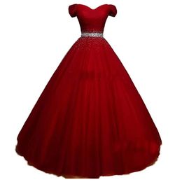 Quinceanera Dresses Red Sweetheart Princess Party Prom Formal Embroidery Crystal Lace-Up Tulle Ball Gown Vestidos De 15 Anos BQ01