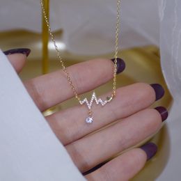 Signal Fluctuation Shape Necklace 14K Real Gold Fashion Design Micro Inlay Zircon Women Jewelry Pendant Gfit