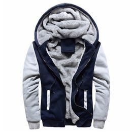 Casual Hooded Collar Men Hoodies Sweatshirts Winter Warm Thick Fleece Zipper Jacket Sportswear Outwear Oversized S-5XL 210927