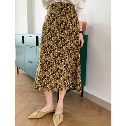 spring Korean soft floral A-line skirt womens elastic waist forest temperament simple 9812 210607