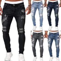 Mens Jeans Hip Hop Black Blue Cool Skinny Ripped Stretch Slim Elastic Denim Pants Large Size For Male Casual Jogging Jeans For Man