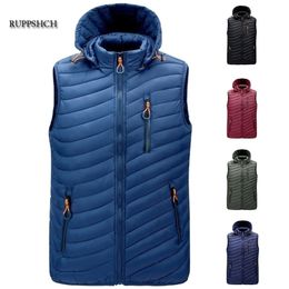 Men Vest Casual 4Xl Warm Waterproof Sleeveless Jacket Autumn and Winter Hooded Fashion 211108