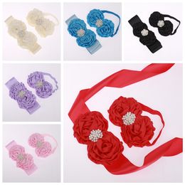 Fashion Pearls Satin Flowers Sash and Headband Set Handmade Floral Women Waistband Clothing Accessories Photo Props 11 Colours