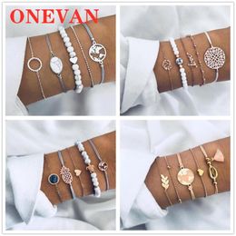 Charm Bracelets ONEVAN Classic Arrow Knot Round Crystal Multilayer Adjustable Open Bracelet Set Women Fashion Party Jewelry Multiple Styles