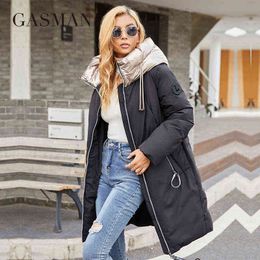 GASMAN Women's winter jacket Mid-length warm Fashion Coat women zipper Hooded Contrasting brand down jacket female 21113 211221