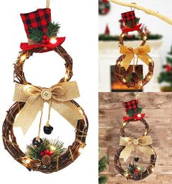 Christmas Decorations Wreath Hanging Decoration LED Lights Snowman Pendant Ornament For Front Door Home Garden Wall Decor Navidad Xmas Gifts