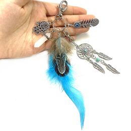 Fashion Opal Stone Natural for Women Metal Key Rings Bag Charm Fashion Boho Jewellery Feather Keychain