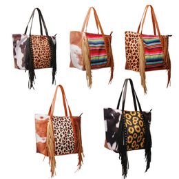 Sunflower Colorful Tassel Shoulder handBag for Women Christmas Vegan Leather bag Stripe Leopard Tote 5 colors