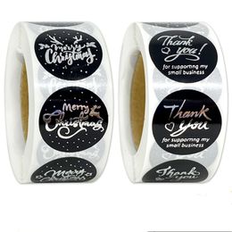1 inch Black Thank You Paper Adhesive Sticker Labels Silver Foil Gift Packing Labels Stickers on Holiday