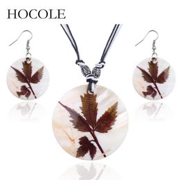 Earrings & Necklace HOCOLE Ethnic Design Jewelry Sets For Women Leaves Pattern Shell Pendant And Dangle Costume