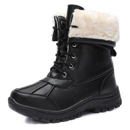 Boots Women Snow Winter Shoes Platform Lace Up Walking Keep Warm Non-slip Leather Waterproof Black Travel High Heel Size