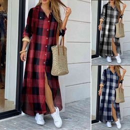 Fashion ZANZEA Women Maxi Shirt Dress 2021 Autumn Vintage Ladies Long Sleeve Vestidos Oversize 5XL Casual Plaid Robe Longue X0521