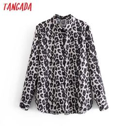 Tangada Spring Women Oversized Leopard Print Blouse Turn Down Collar Chic Female Office Lady Shirt Blusas Femininas 3A122 210609