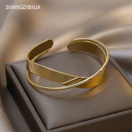 Bangle SHANGZHIHUA European Exaggerated Grade Separation Copper Gold Bracelet Female Gothic Girls Fashion Jewelry Accessories