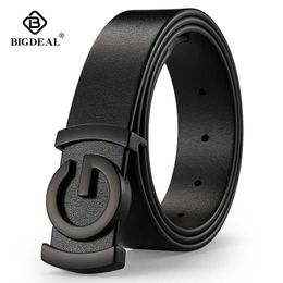 Brand Cowhide Genuine Leather Men's Belts Smooth Buckle Jeans Male Fashion Waistband Strap Leather Belt For Men Women X0726