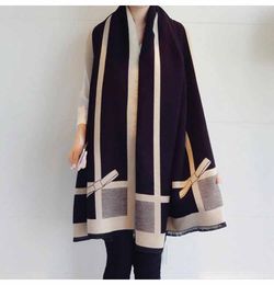 women's New cashmere scarf solid color Bow pattern warm shawl thick Contracted design wool scarves autumn and winter