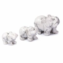 White Turquoise Rock Elephant Gemstone Crystal Animal Figurine Carved Wealth